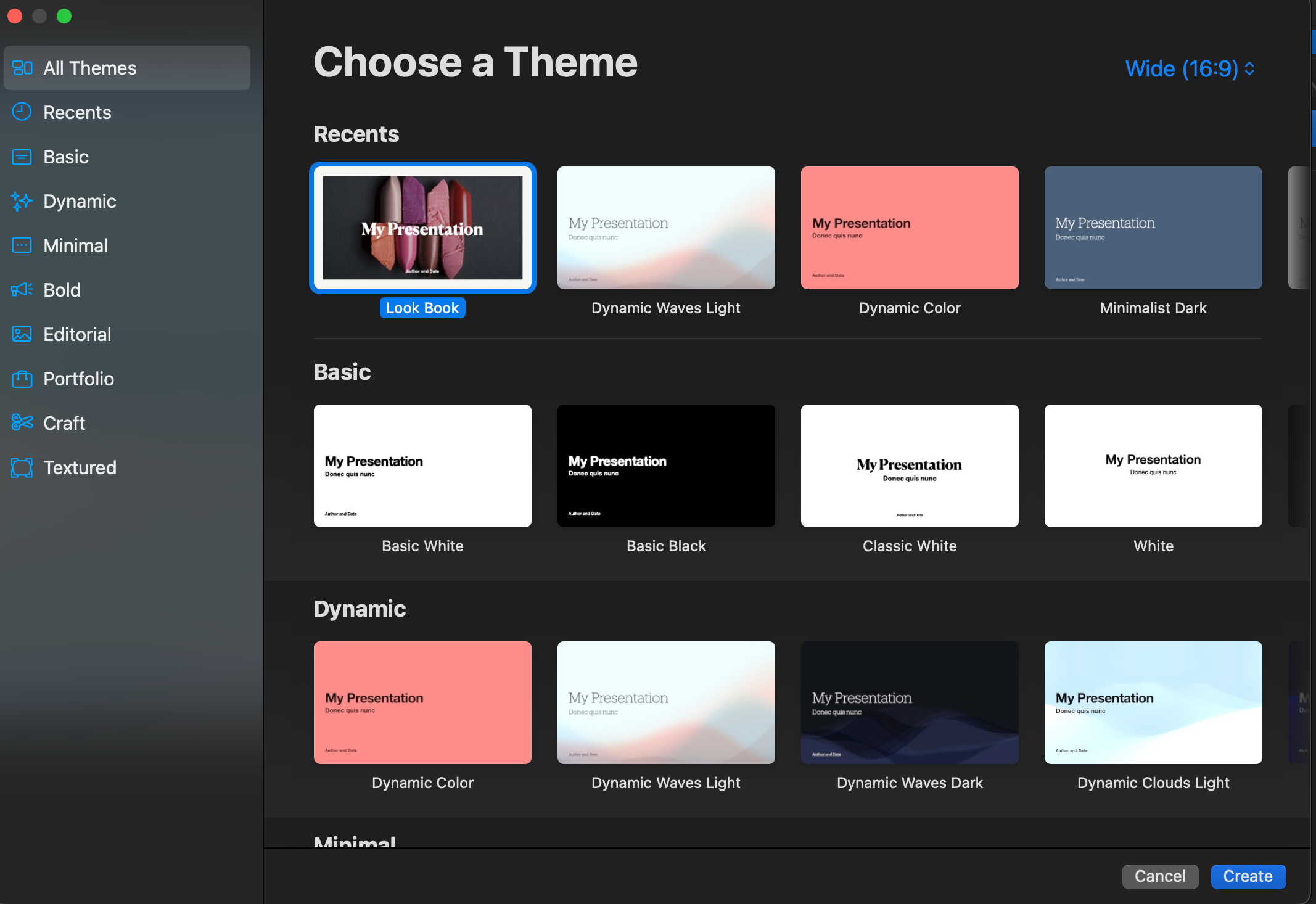 Параметри шаблону в Apple Keynote.