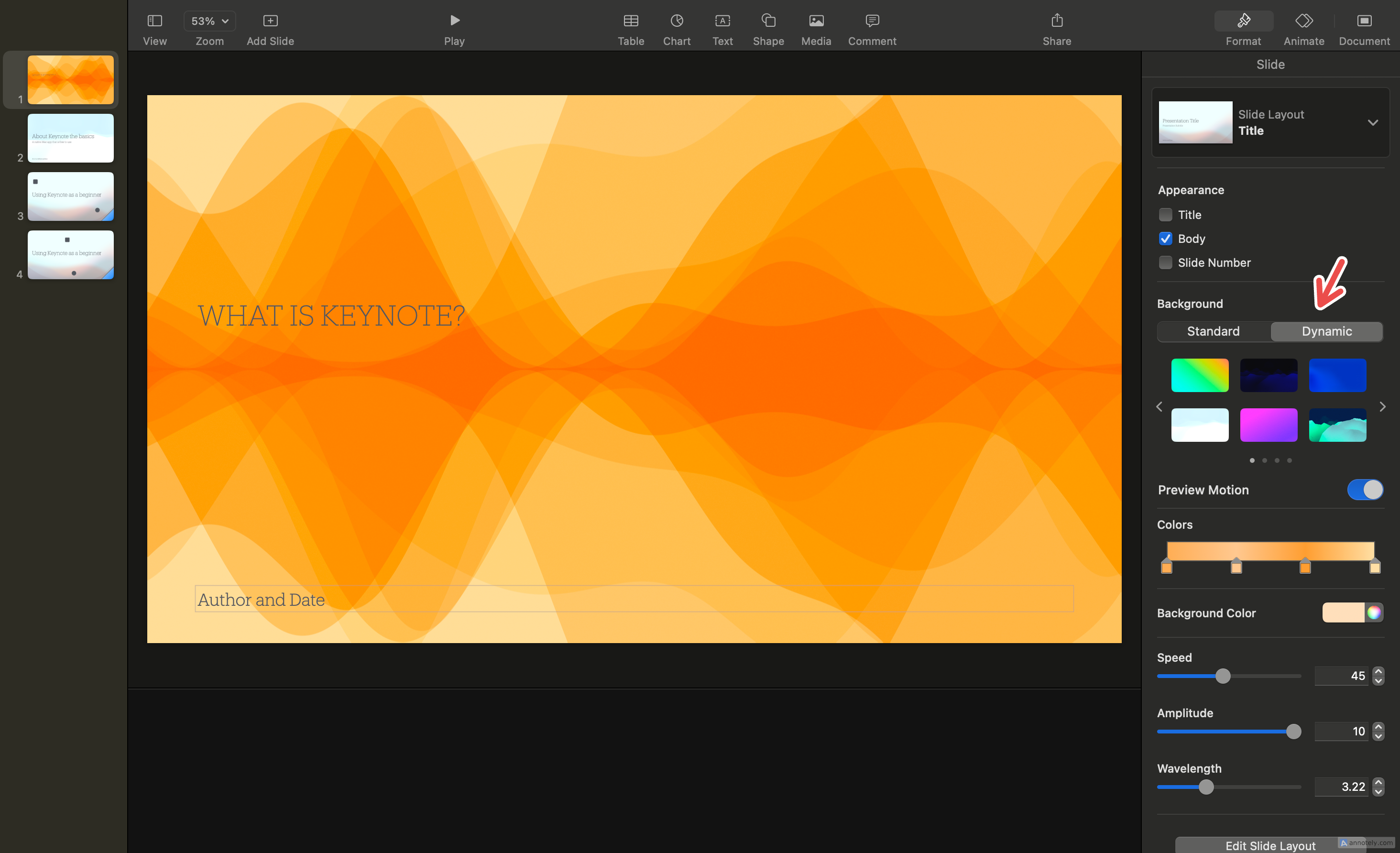 Динамічні фони в Keynote.