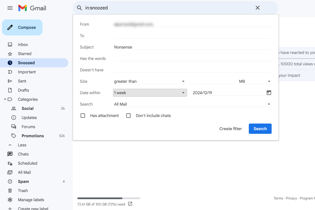 Знімок екрана з функціями фільтрів електронної пошти Gmail