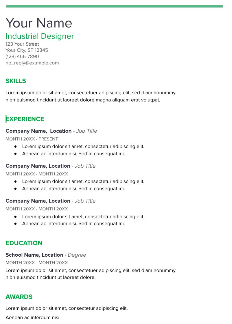Шаблон RESUME SPEARMINT в документах Google