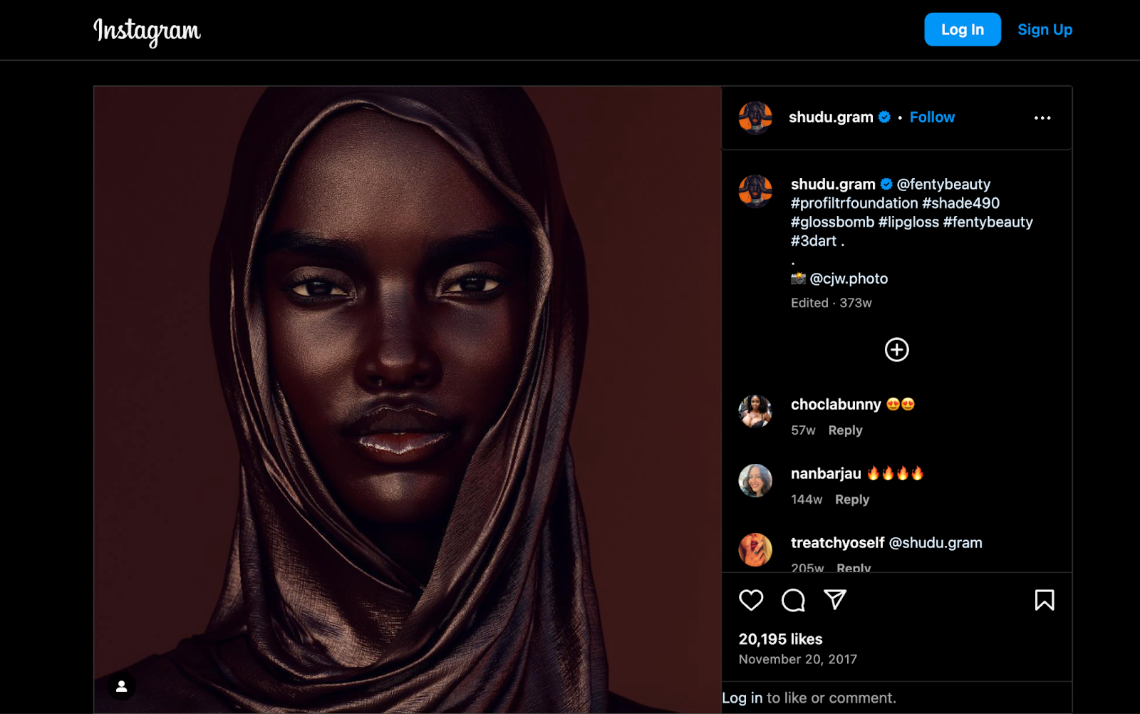 Кампанія Шуду за Fenty Beauty в Instagram.