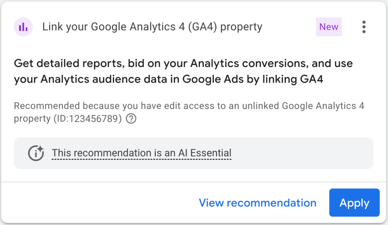 Google Ads Рекомендація GA