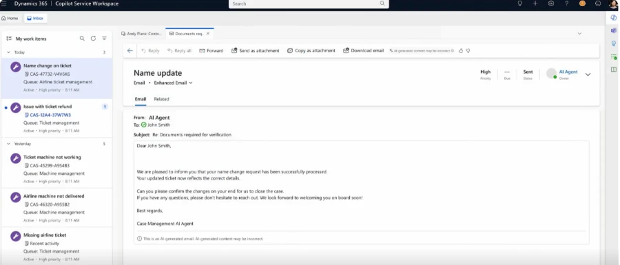Агент із вирішення справ створює електронну пошту зі справи