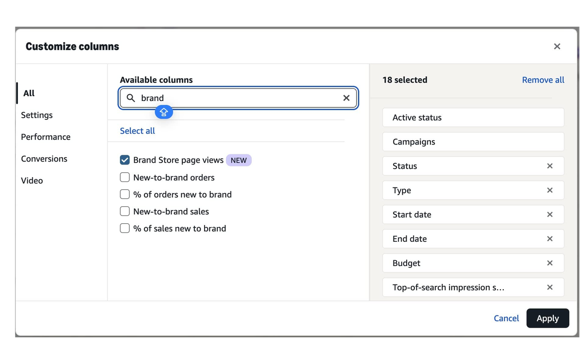 Amazon додає метрику переглядів сторінок Brand Store для спонсорованих брендів